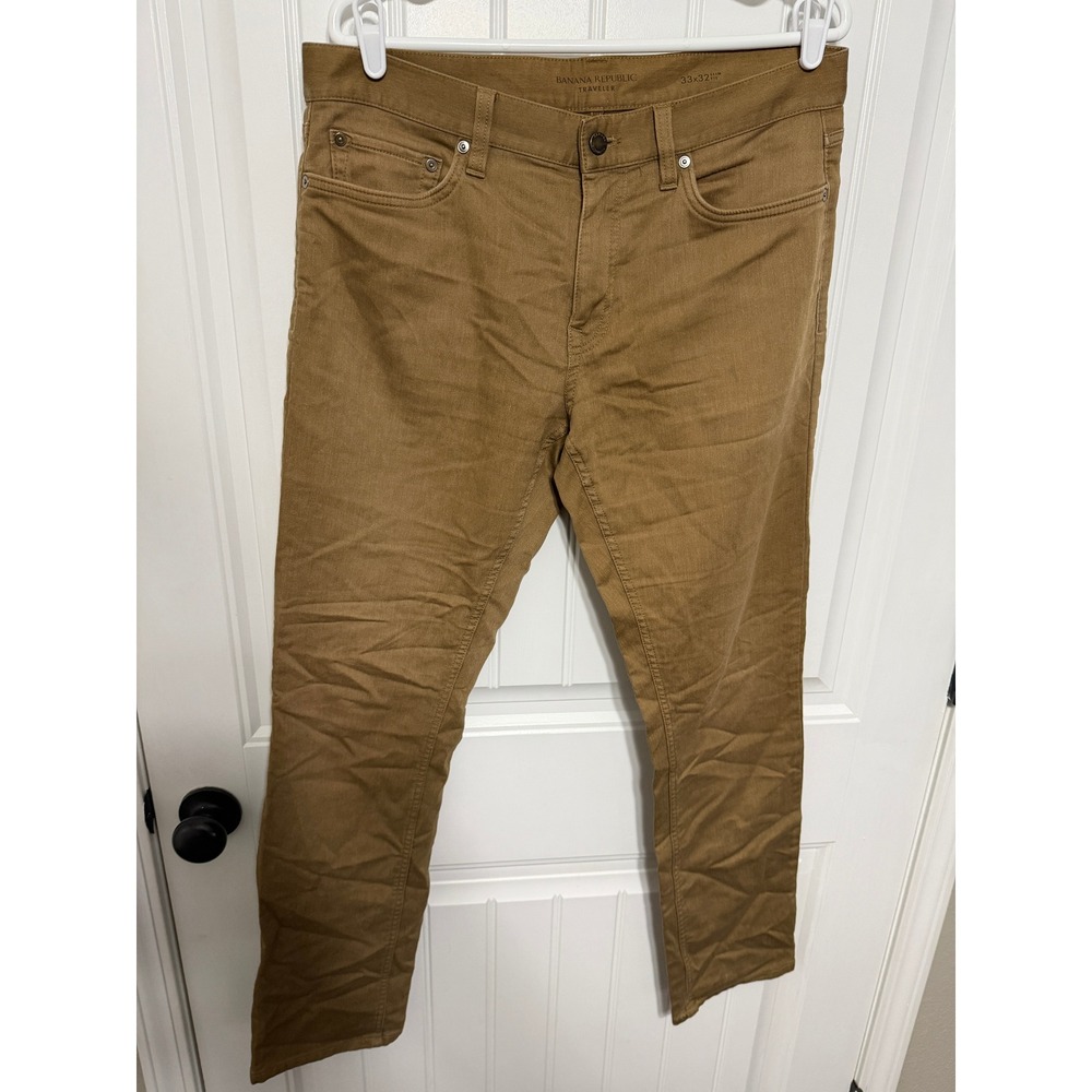 Banana Republic Pants Mens 33x32 Traveler Slim Fit Tan Stretch Chinos EUC